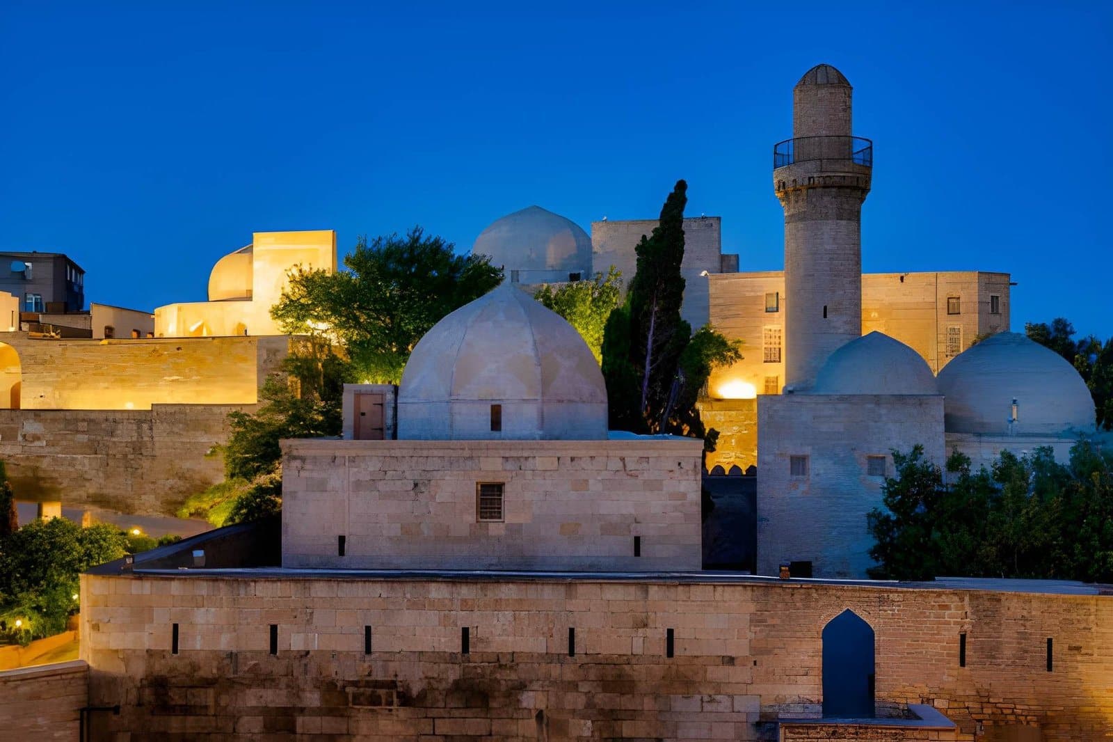 The domes of the Palace of the Shirvanshahs at dusk